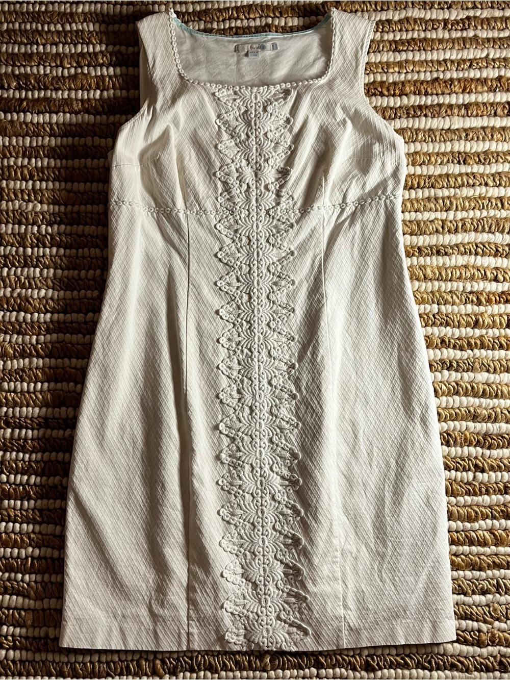 Boden Cream Sleeveless Lace-Trim Cotton Sheath Dress